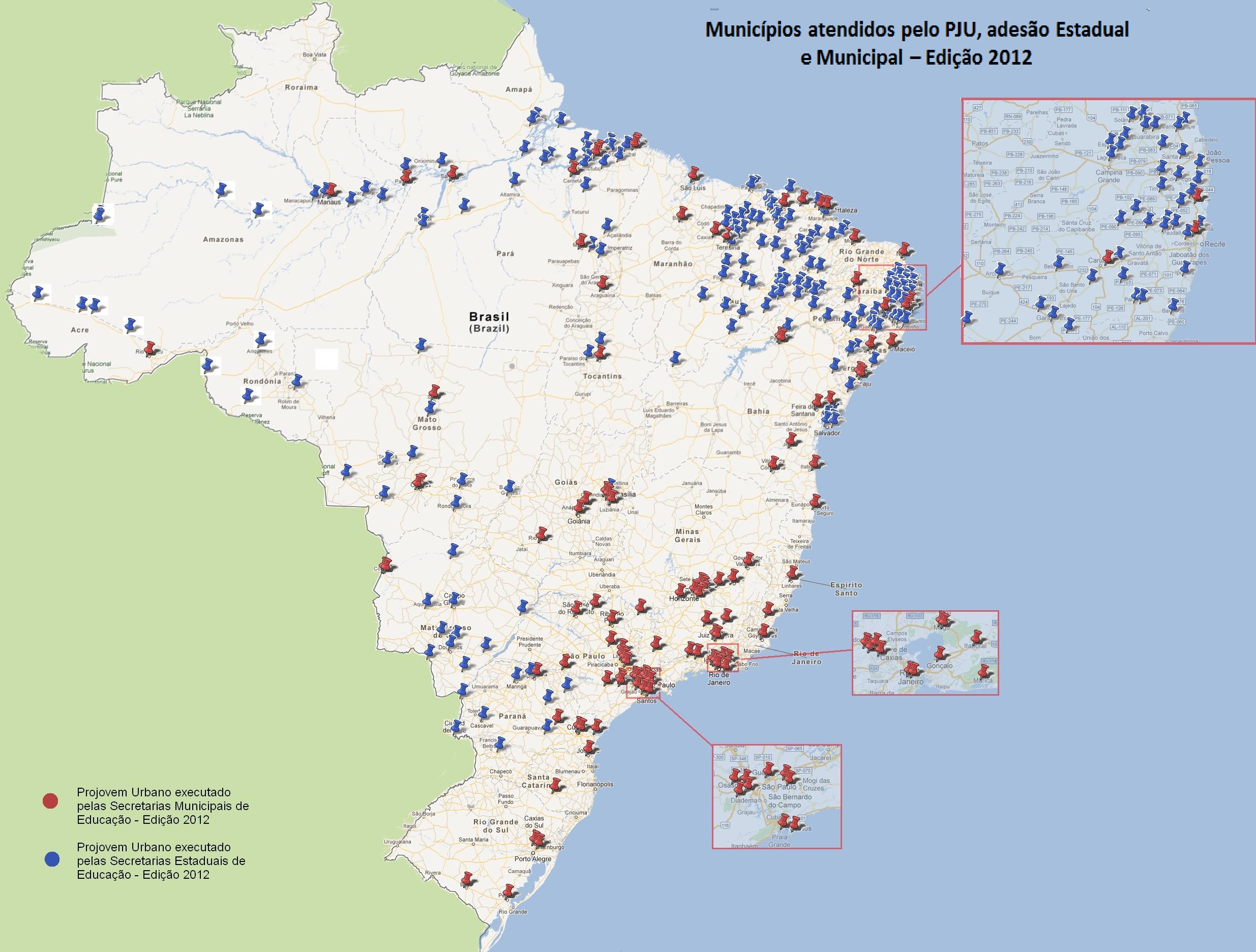 Mapa com estados e municípios que aderiram ao Projovem Urbano. Clique para ampliar